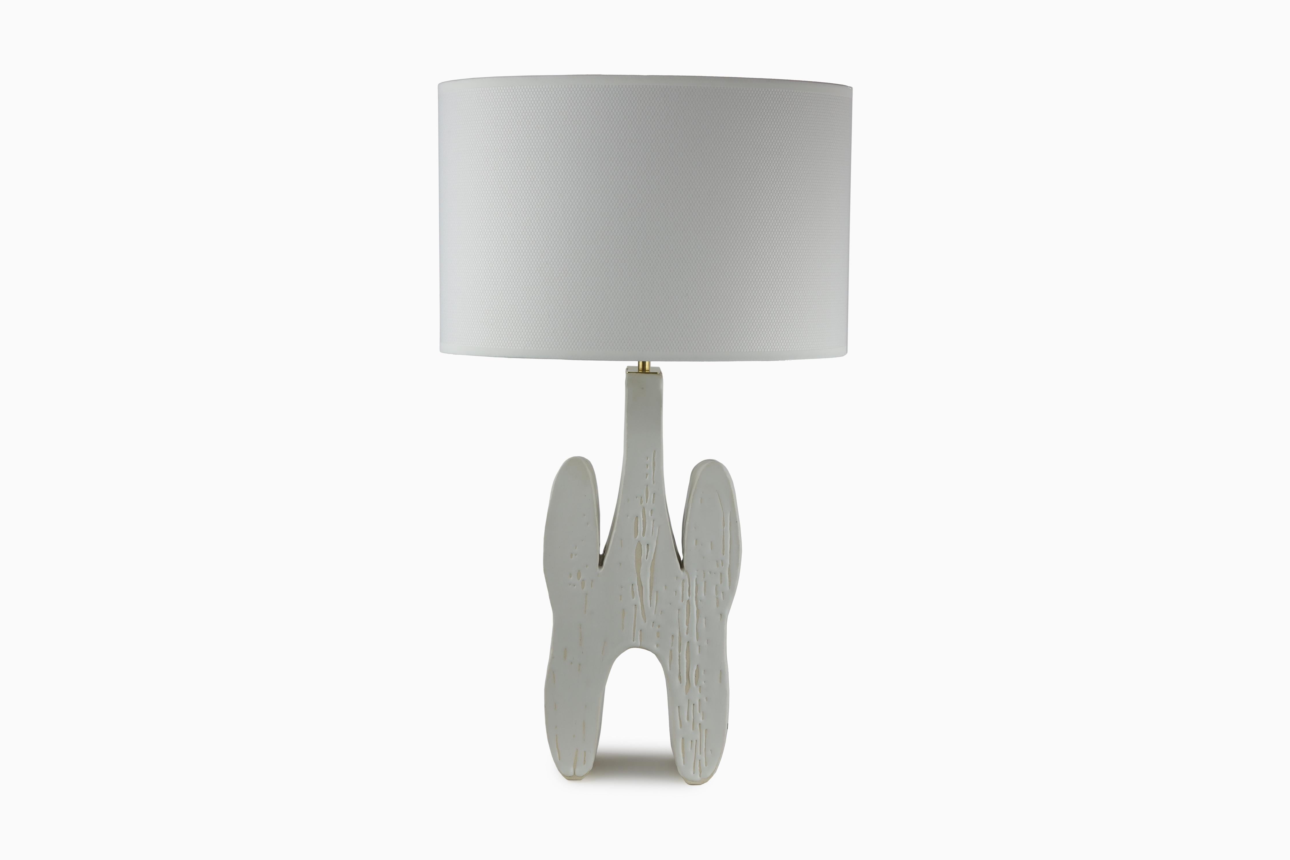 American Inkblot Table Lamp in ceramic with a silk shade by Christopher Kreiling For Sale