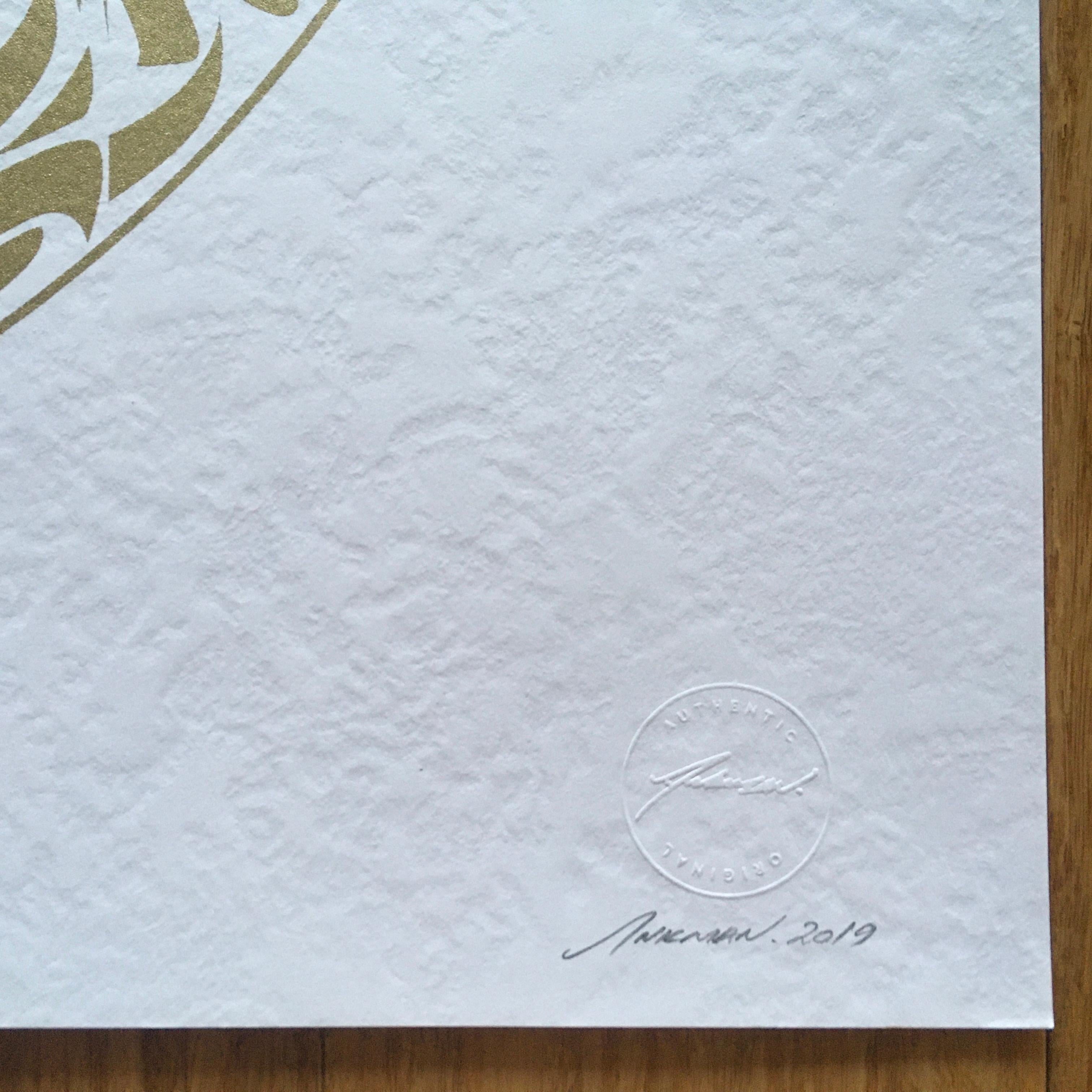 Paradis, sérigraphie sur pierre Quarz Gmund, édition limitée - Gris Abstract Print par Inkman
