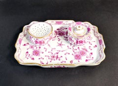 Inkwell and Dust Box in Meissen Porcelain, Carl Teichert, Germany, Late 19th C