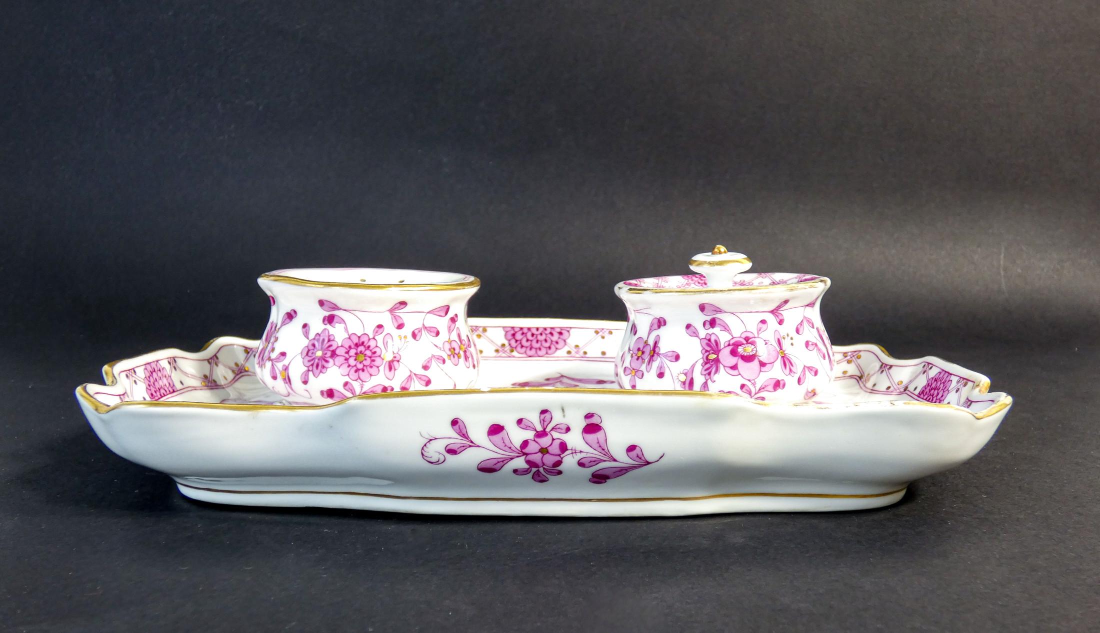 Inkwell and Dust Box in Meissen Porcelain, Carl Teichert, Germany, Late 19th C In Good Condition In Torino, IT