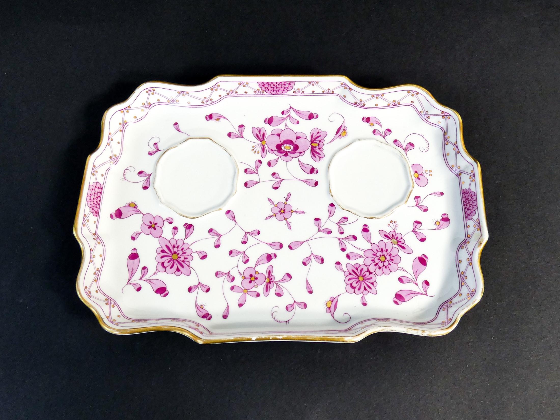 19th Century Inkwell and Dust Box in Meissen Porcelain, Carl Teichert, Germany, Late 19th C
