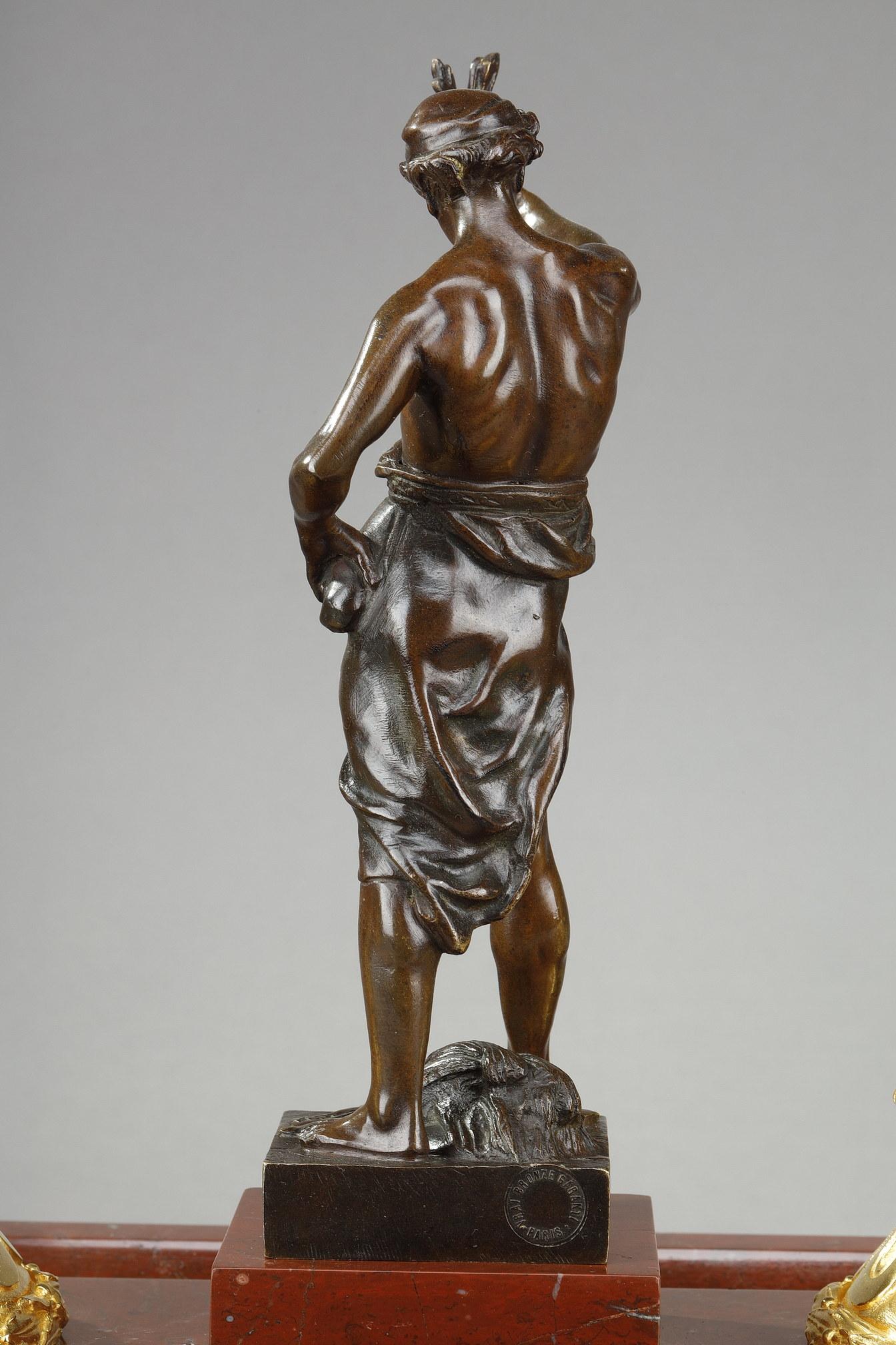 Encrier décoré d'un bronze Per Laborem, signé E. Picault 2