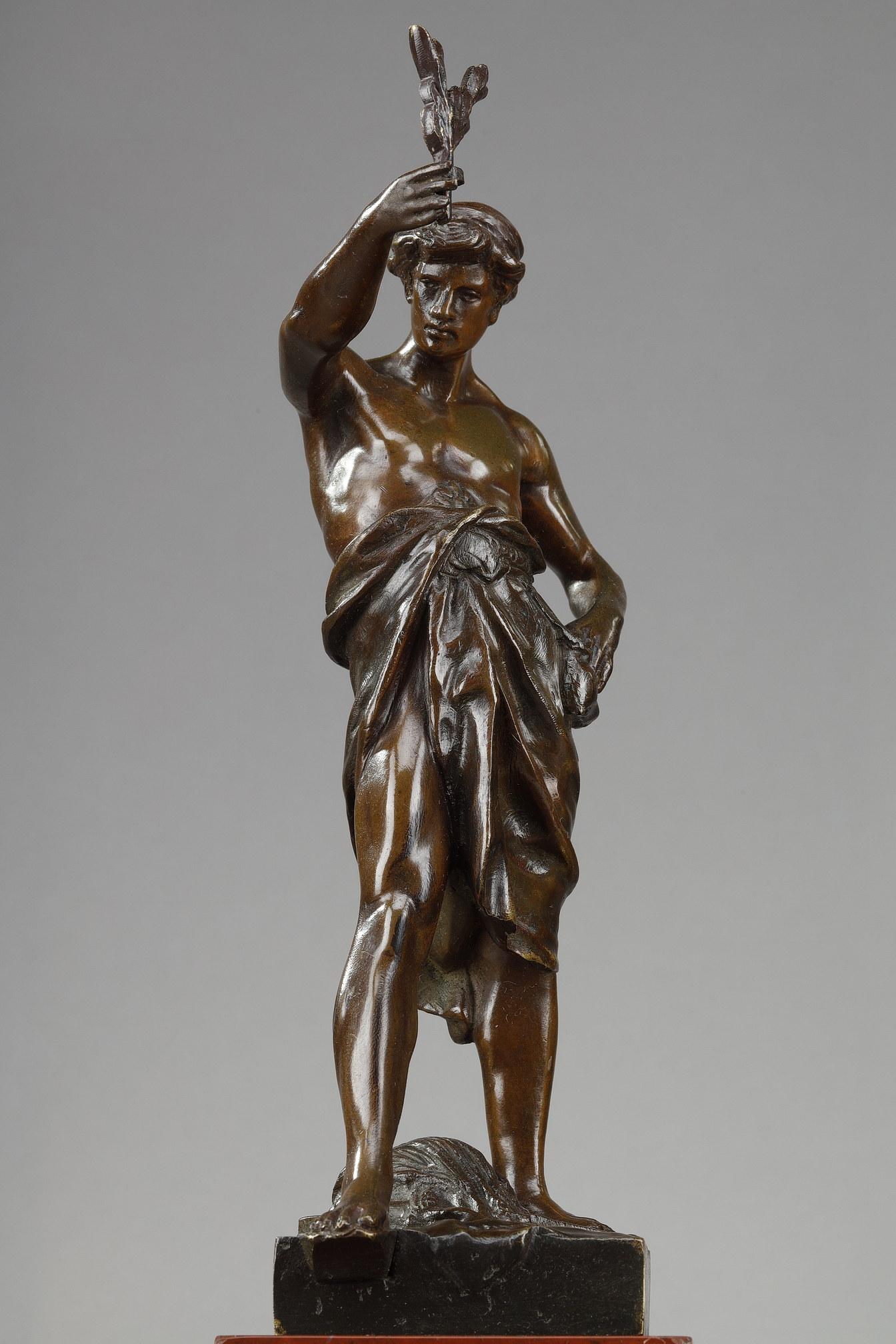 Encrier décoré d'un bronze Per Laborem, signé E. Picault 3