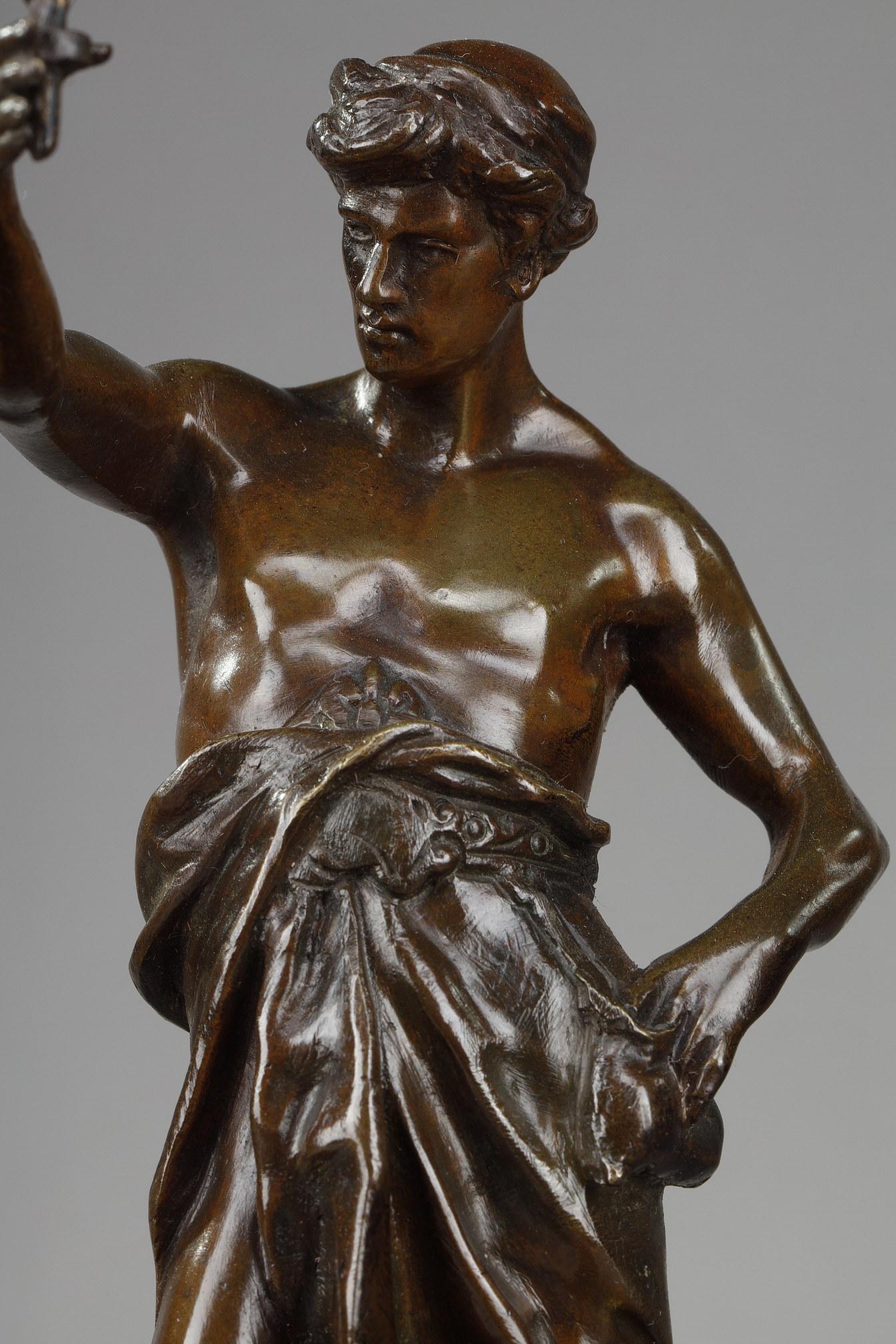 Encrier décoré d'un bronze Per Laborem, signé E. Picault 4