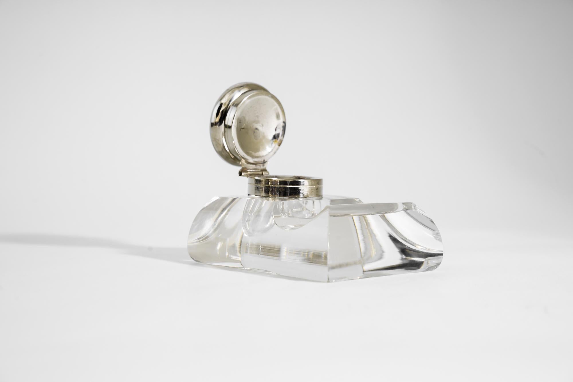 Inkwell Glass and Nickel Combination Around 1920s In Good Condition For Sale In Wien, AT