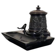 Inkwell Grand Tour Neoclassical Patinated Bronze Marble Campaign