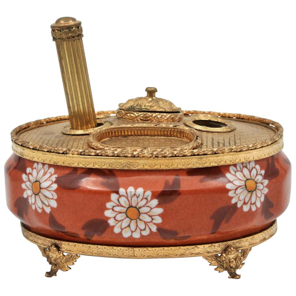 Period Neoclassical Porcelain Inkwell in the form of Roman Lamp at 1stDibs