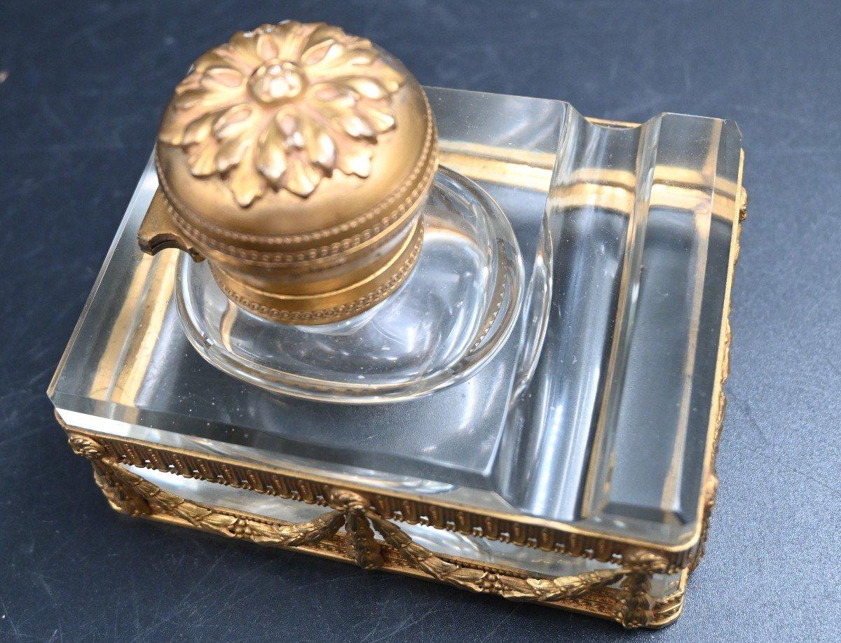 Francese Calamaio in bronzo dorato e cristallo, XIX secolo in vendita