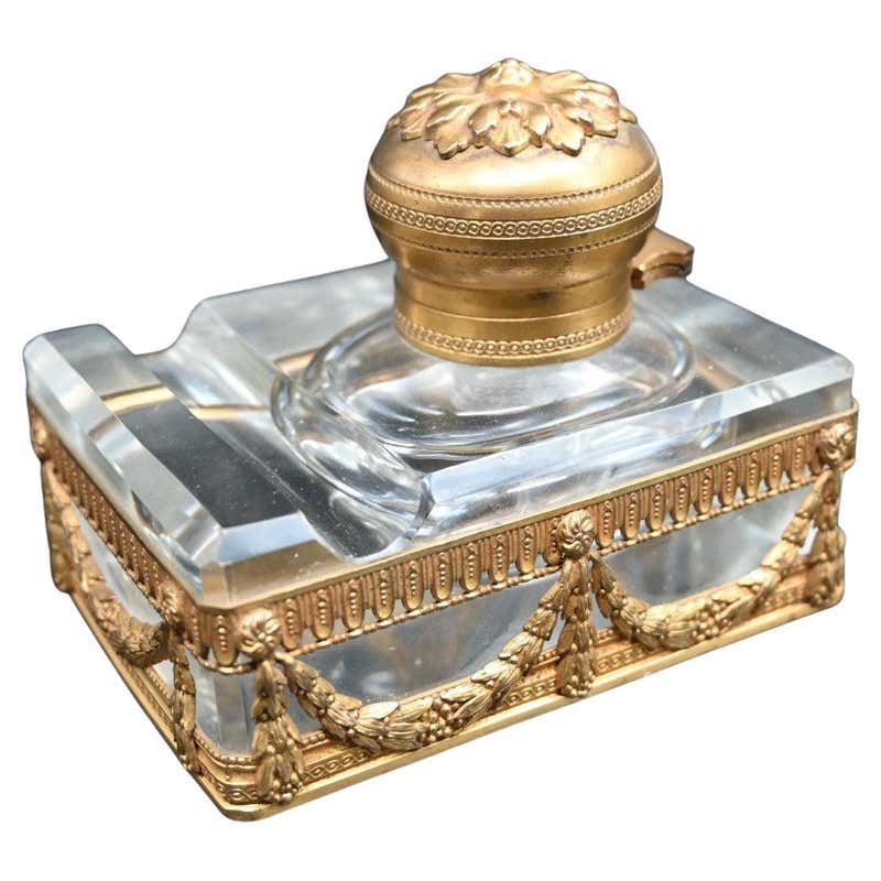 Early 20th Century Glass Inkwell With Gilded Mountings For Sale at 1stDibs
