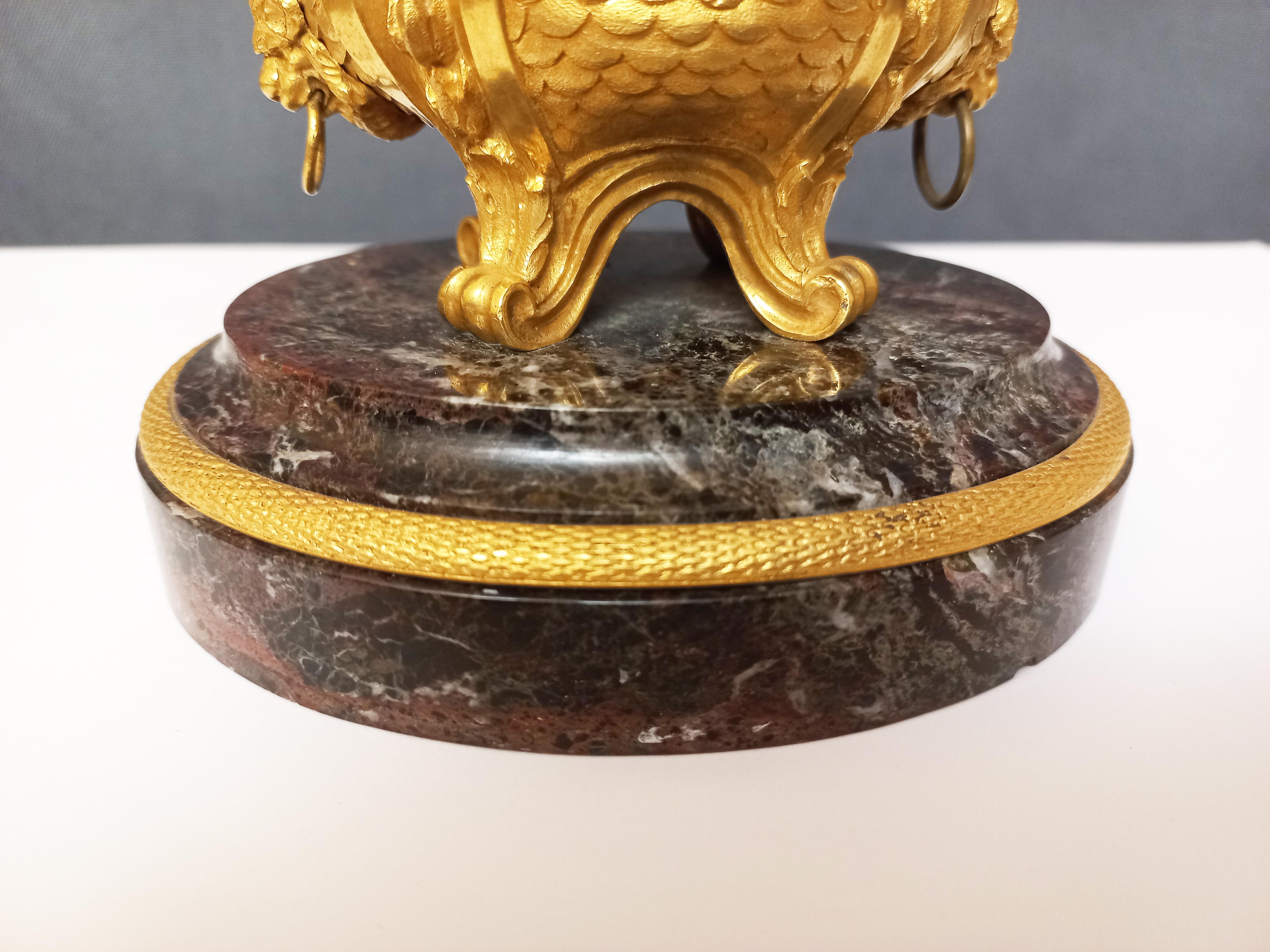French Inkwell In Gilt Bronze And Marble 19th Century For Sale