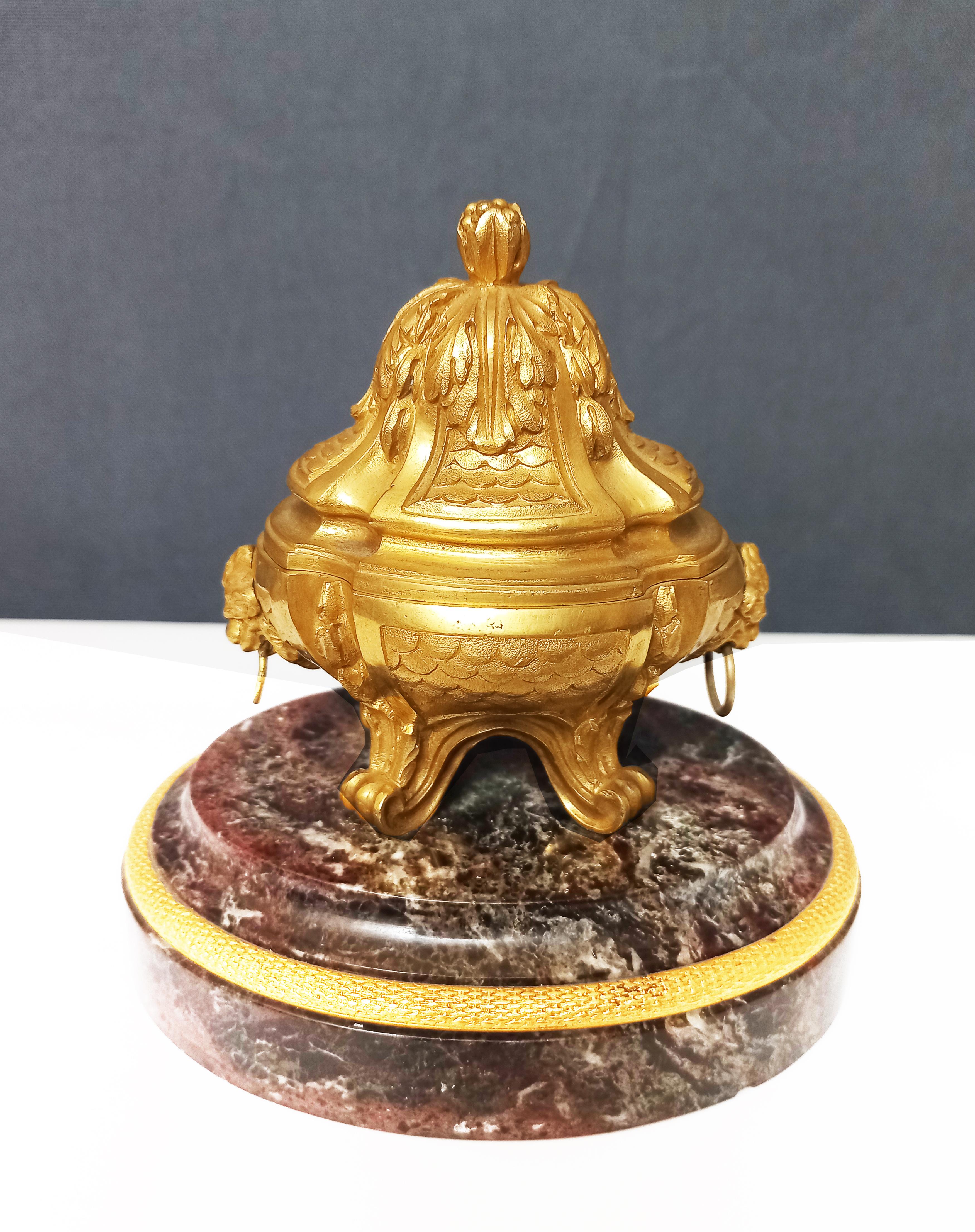 Inkwell In Gilt Bronze And Marble 19th Century For Sale 2