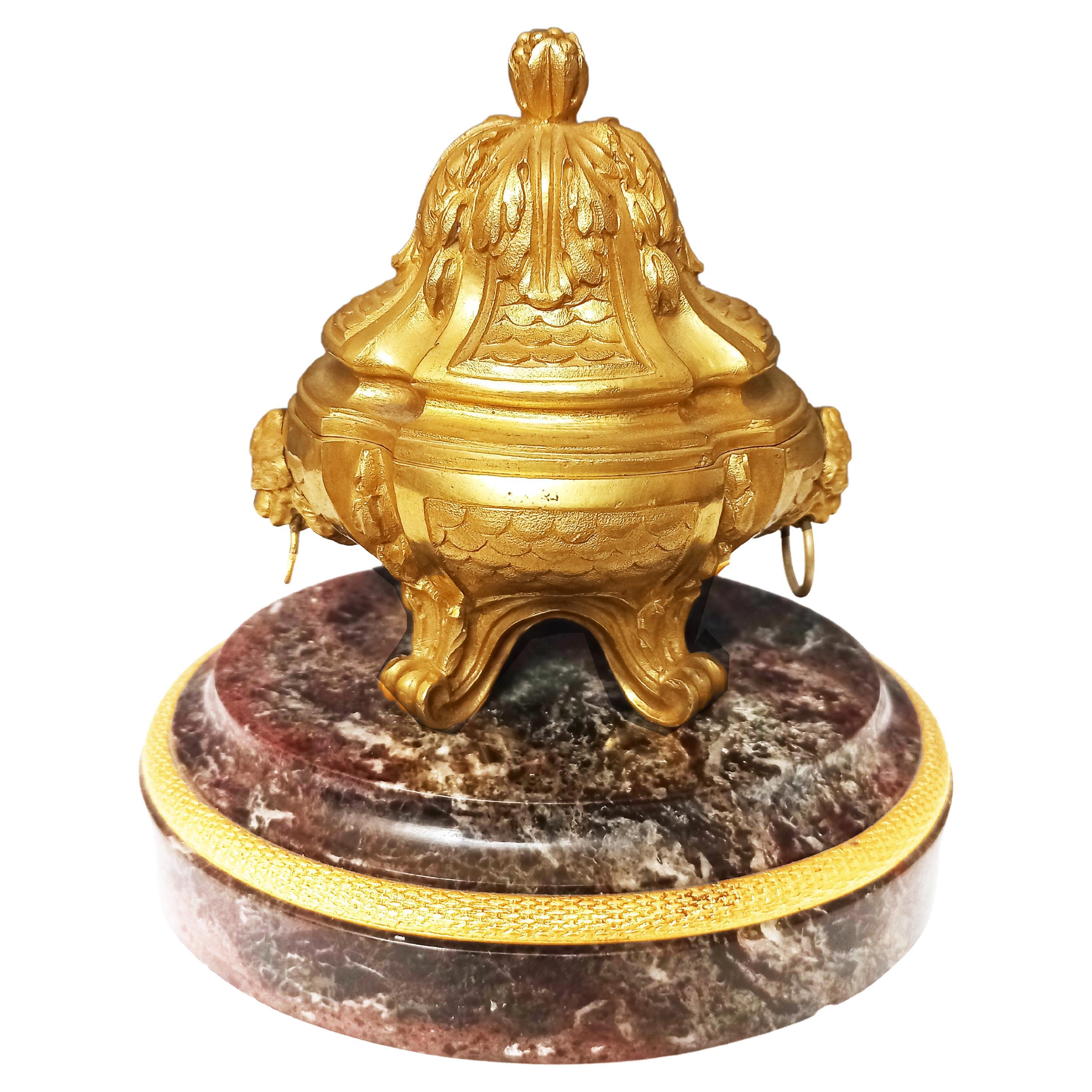 Inkwell In Gilt Bronze And Marble 19th Century For Sale