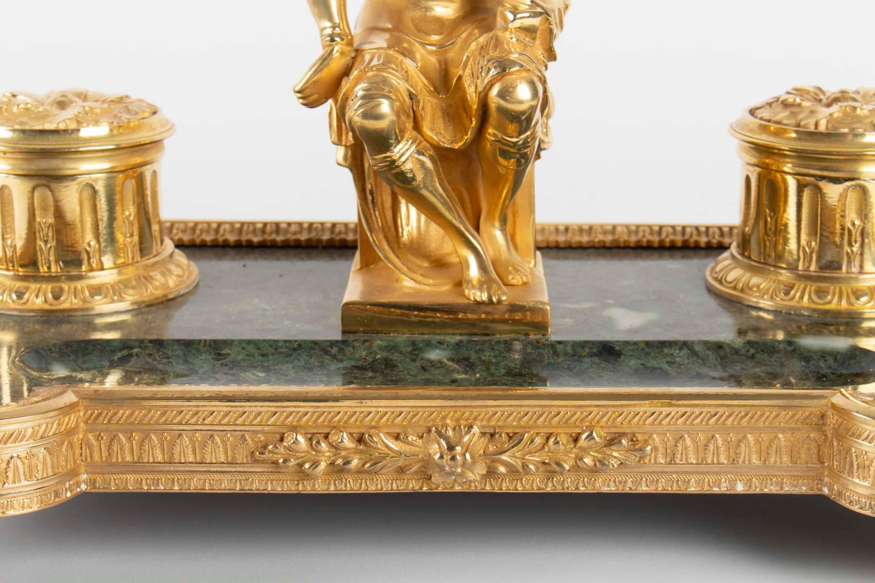 Inkwell in Gilt Bronze and Marble, 