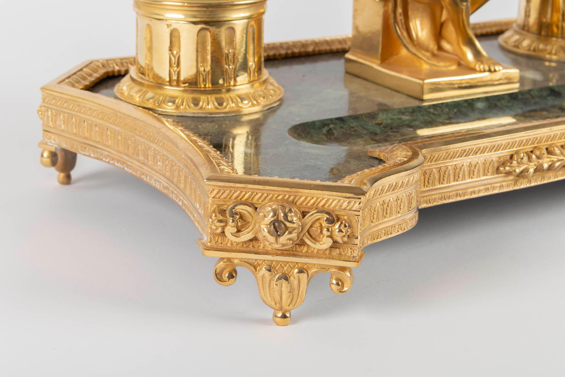 Late 19th Century Inkwell in Gilt Bronze and Marble, 
