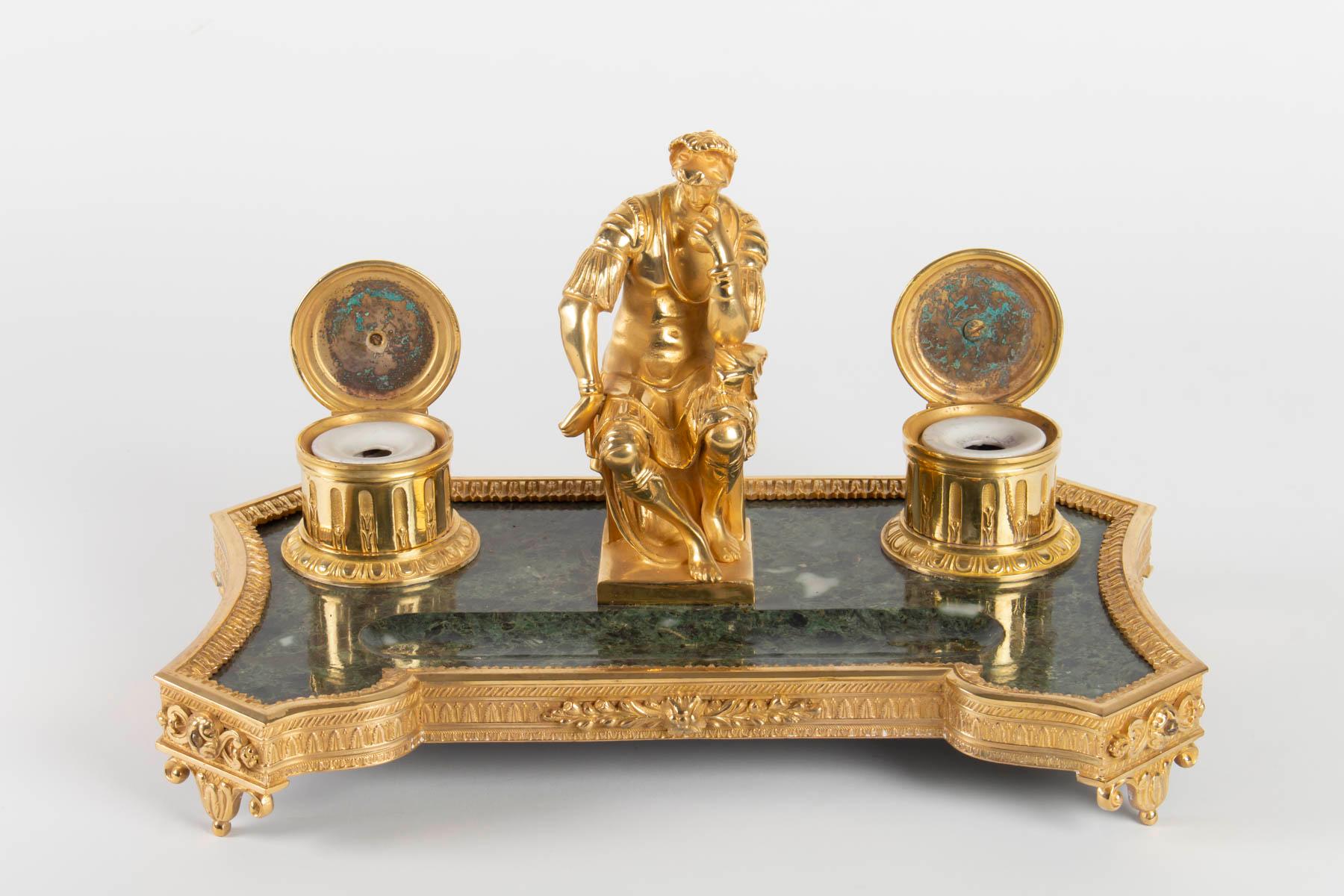 Inkwell in Gilt Bronze and Marble, 