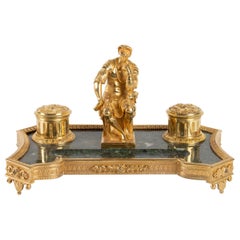 Inkwell in Gilt Bronze and Marble, "The Thinker", 19th Century, Napoleon III