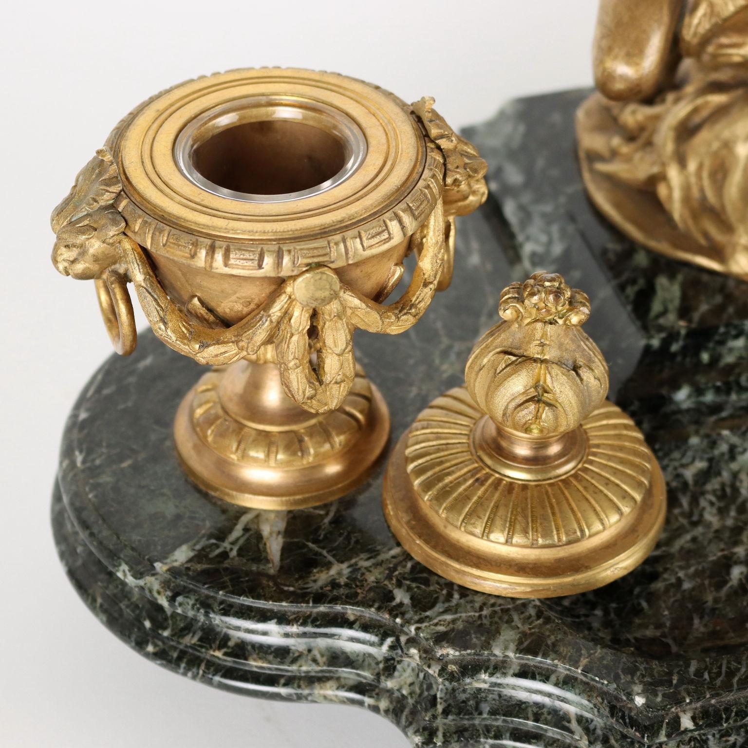 Inkwell in Marble and Bronze by Jean-Marie Pigalle, 19th Century For Sale 6