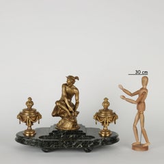 Inkwell in Marble and Bronze by Jean-Marie Pigalle, 19th Century