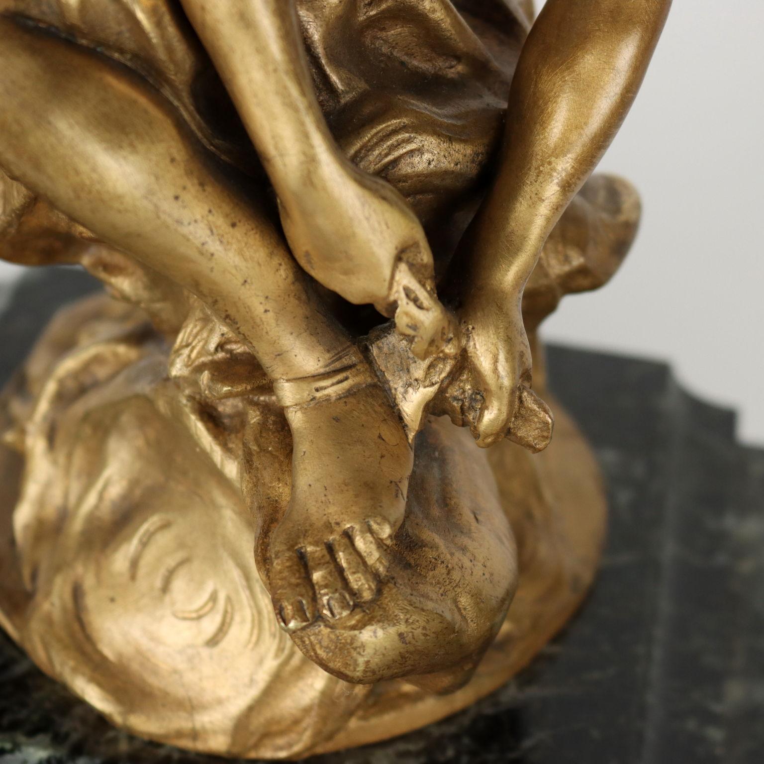 French Inkwell in Marble and Bronze by Jean-Marie Pigalle, 19th Century For Sale