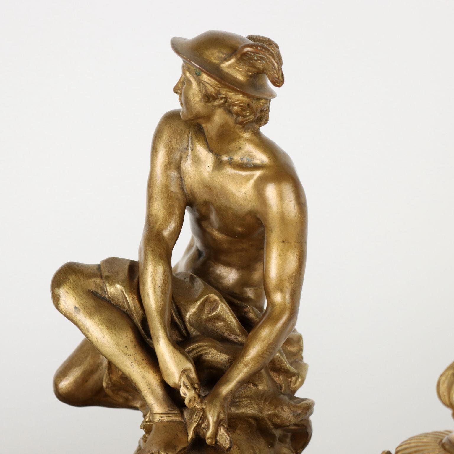 Gilt Inkwell in Marble and Bronze by Jean-Marie Pigalle, 19th Century For Sale