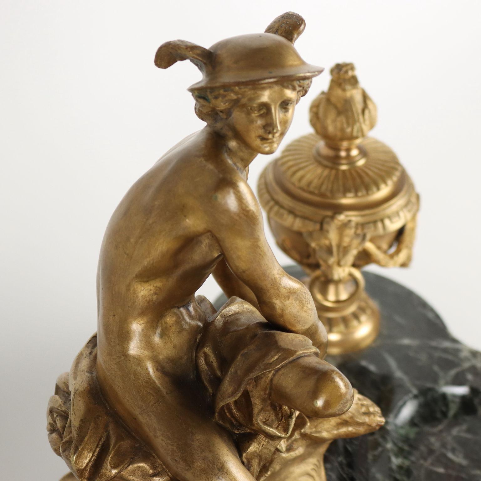 Inkwell in Marble and Bronze by Jean-Marie Pigalle, 19th Century In Good Condition For Sale In Milano, IT