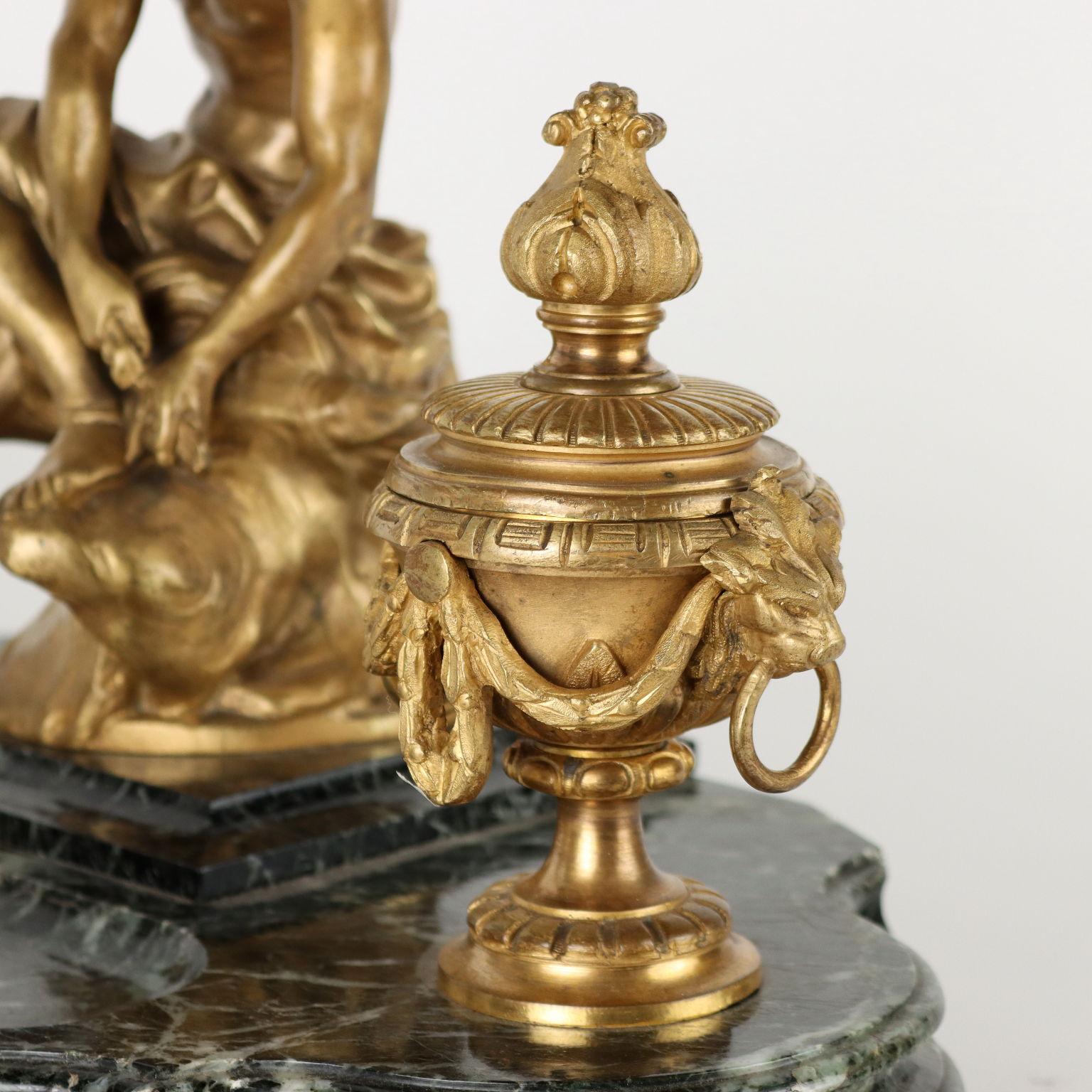 Inkwell in Marble and Bronze by Jean-Marie Pigalle, 19th Century For Sale 1