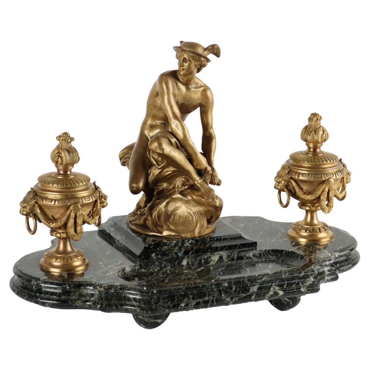 Inkwell in Marble and Bronze by Jean-Marie Pigalle, 19th Century For Sale