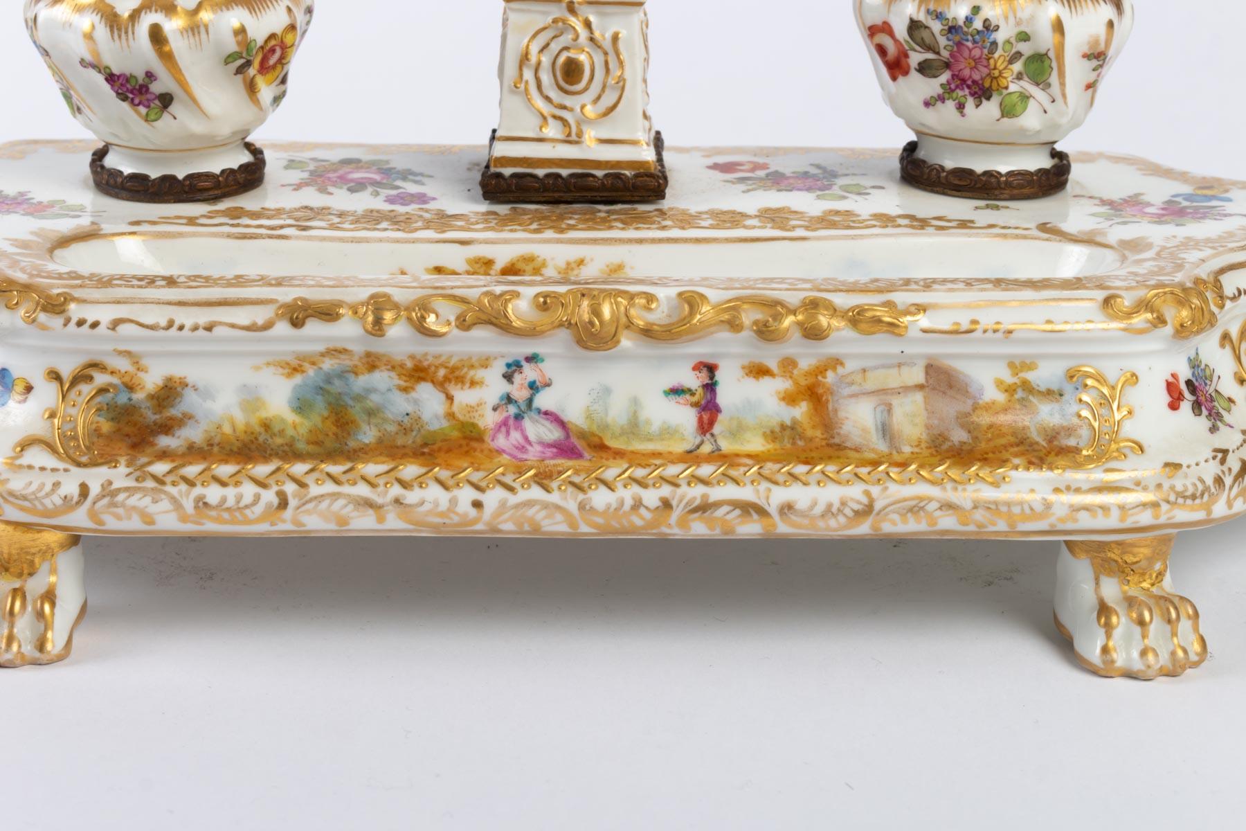 Napoleon III Inkwell in Meissen Porcelain, 19th Century