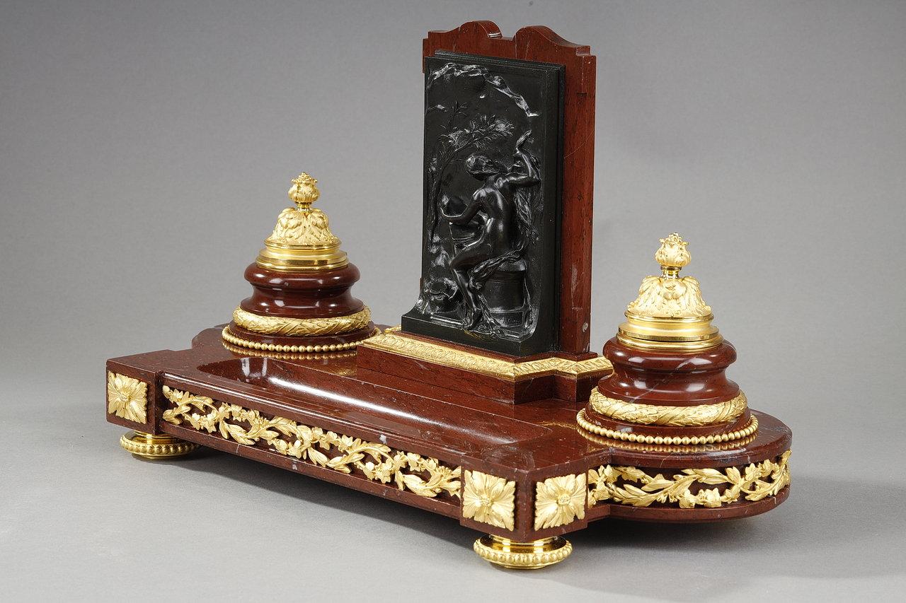19th Century Inkwell in red marble with  