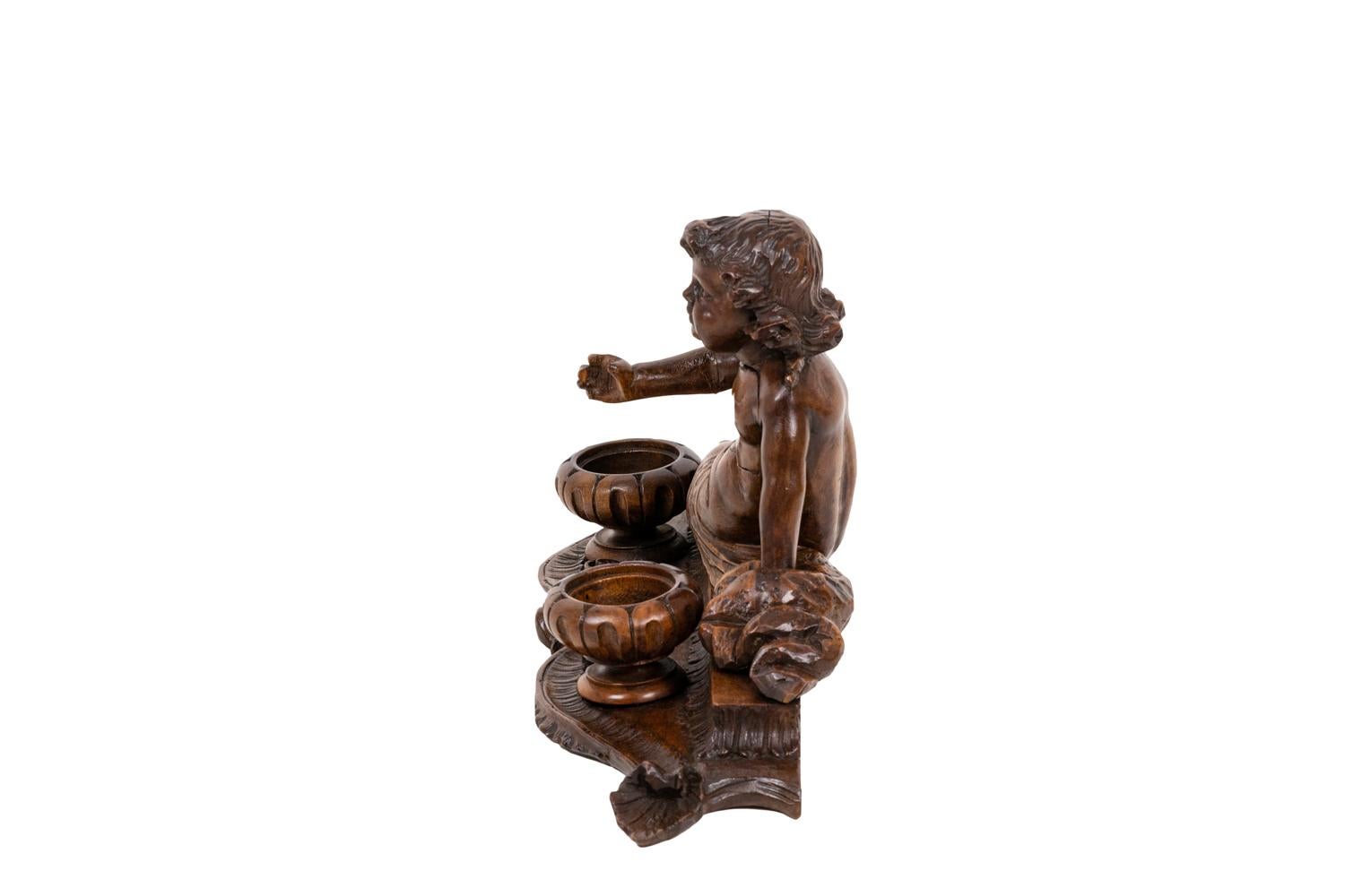 Louis XV Inkwell in Wood Figuring a Child, 19th Century For Sale