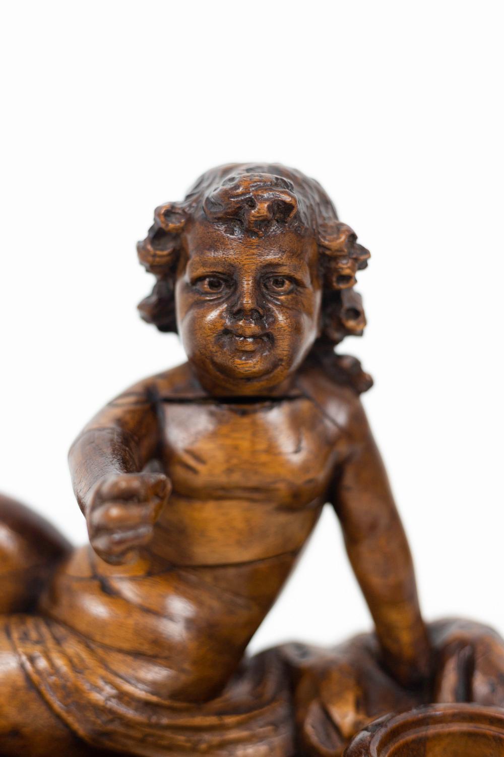 Inkwell in Wood Figuring a Child, 19th Century For Sale 1