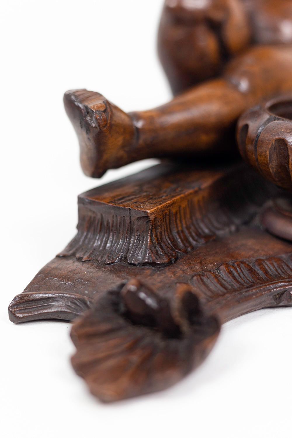 Inkwell in Wood Figuring a Child, 19th Century For Sale 4