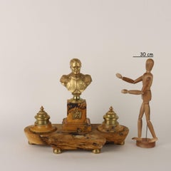 Inkwell in Yellow Siena Marble and Gilded Bronze, Italy, Late 1800s