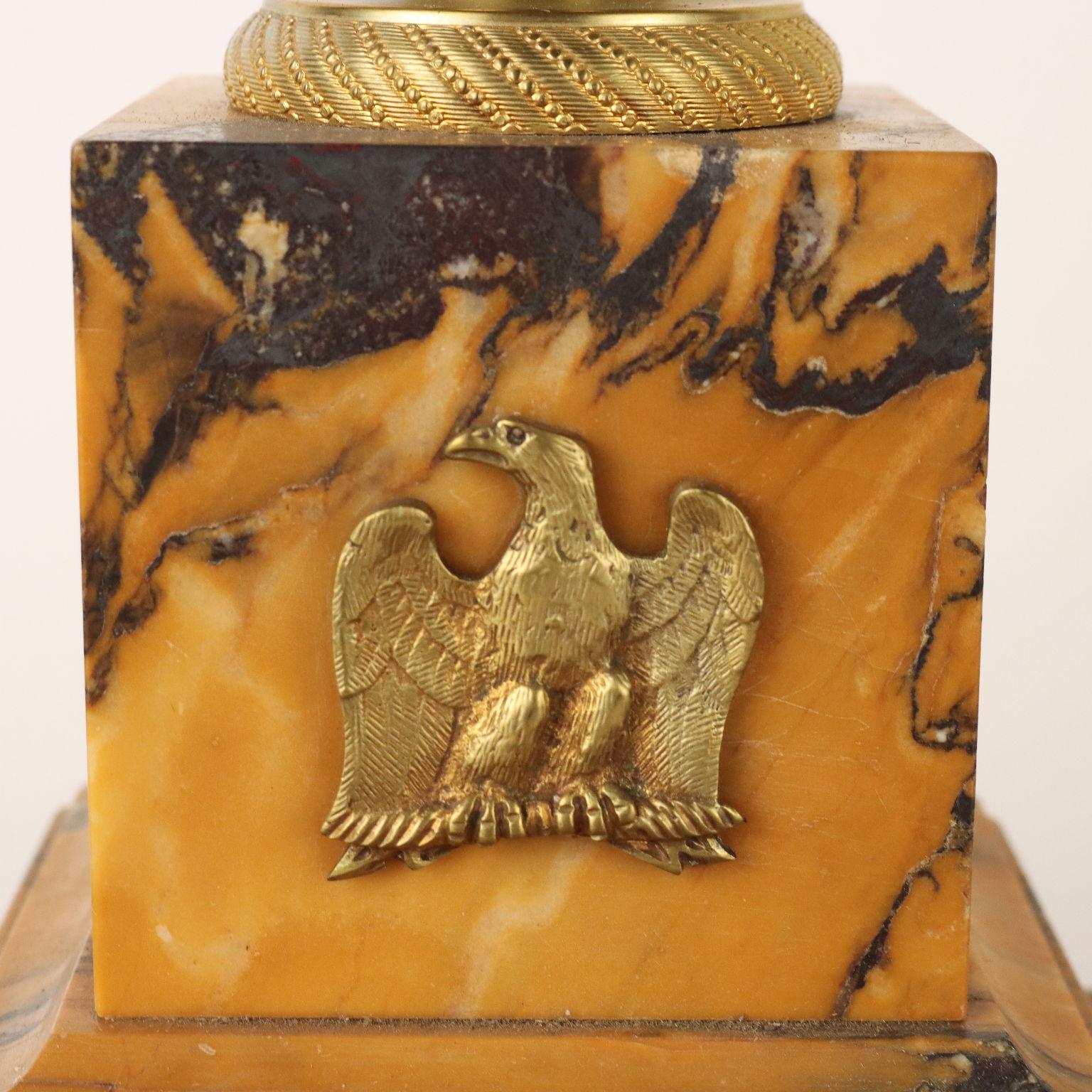 Gilt Inkwell in Yellow Siena Marble and Gilded Bronze, Italy, Late 1800s For Sale