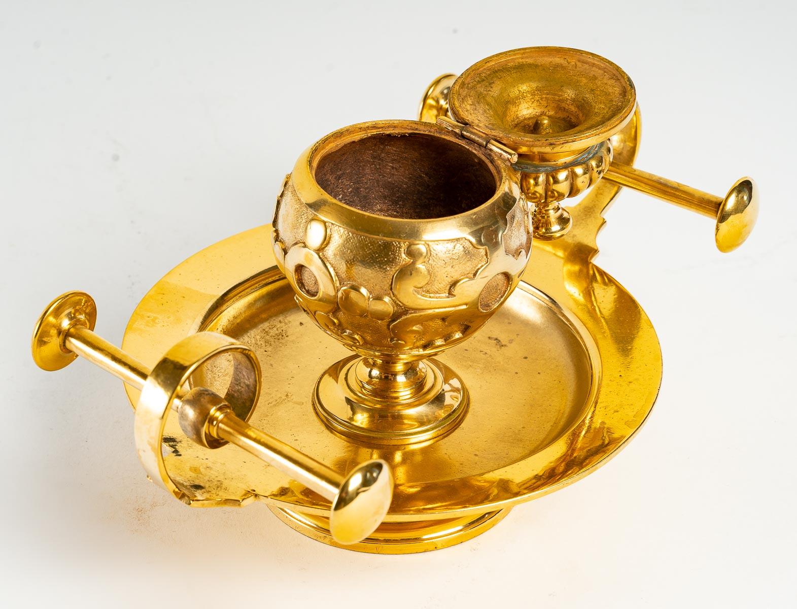 19th Century Inkwell of the XIXth Century in Gilded Bronze For Sale