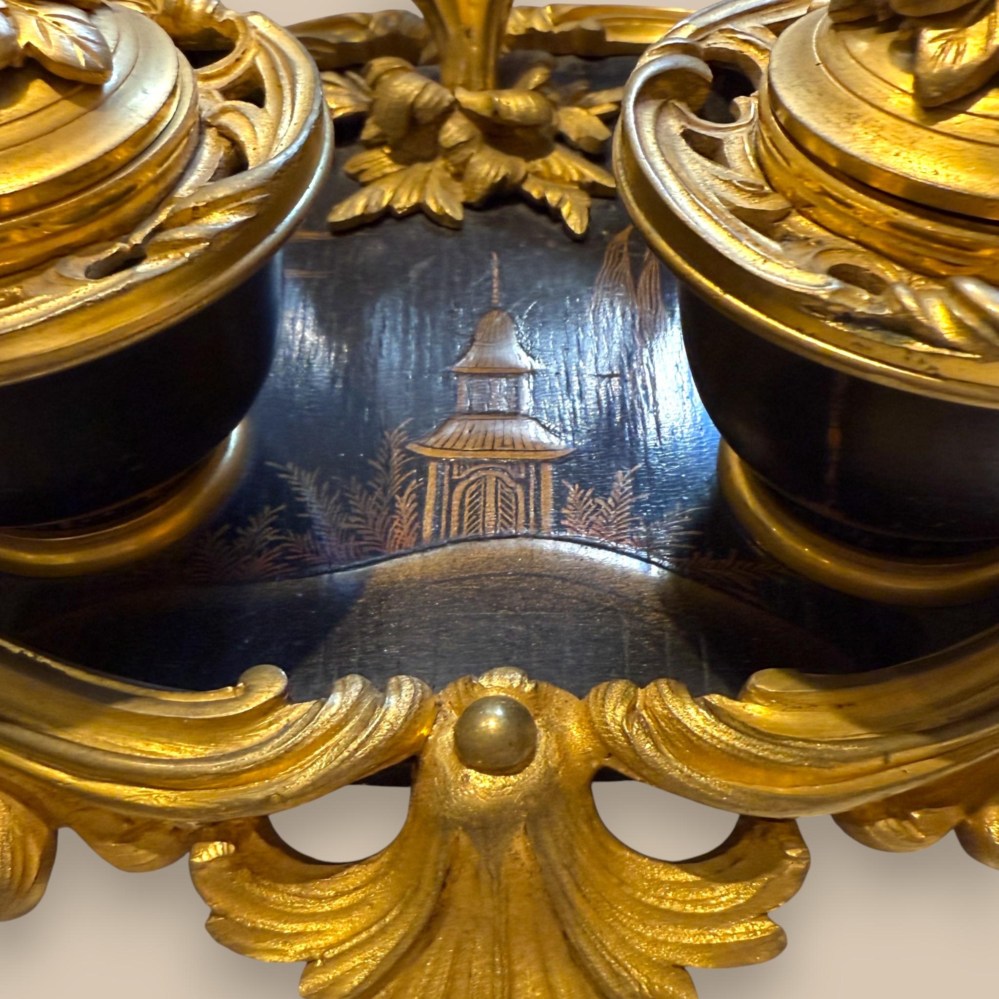 Inkwell signed by François Linke, Gilt Bronze and Lacquer, 19th Century in vendita 7