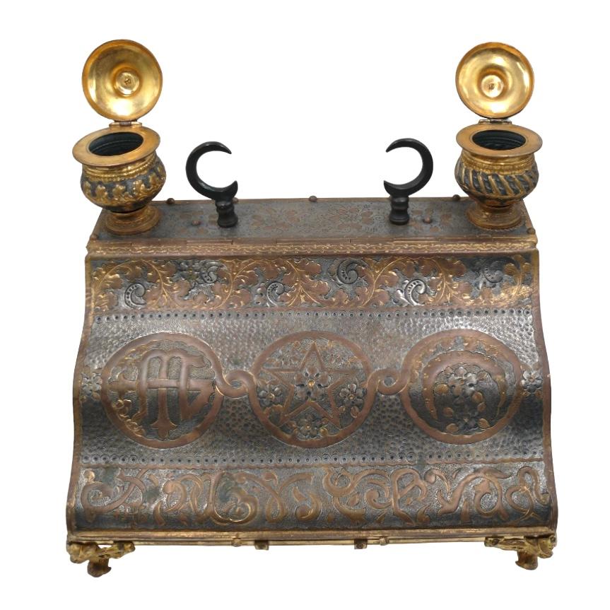Bronze Inkwell travel desk Islamic symbols For Sale