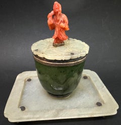 Tintenfass mit chinesischer Jade und Karneol und Silberfassungen von Edward Farmer, 1920er Jahre