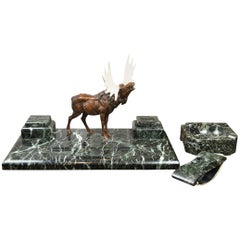 Inkwell with Bronze Moose, Ashtray and Ink Dryer, Art Deco, Europe