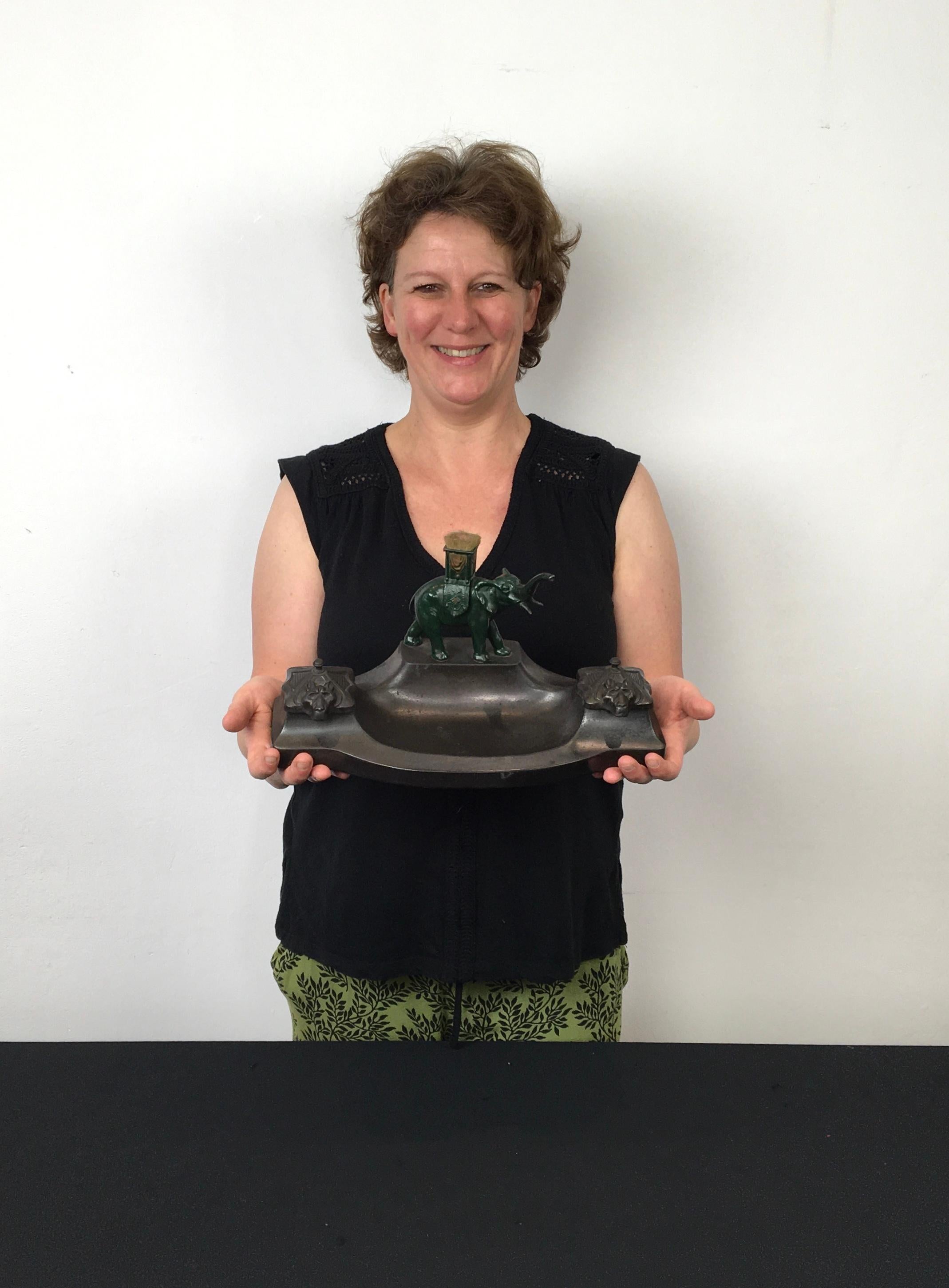 Art Deco Inkwell with Elephant, 1930s For Sale