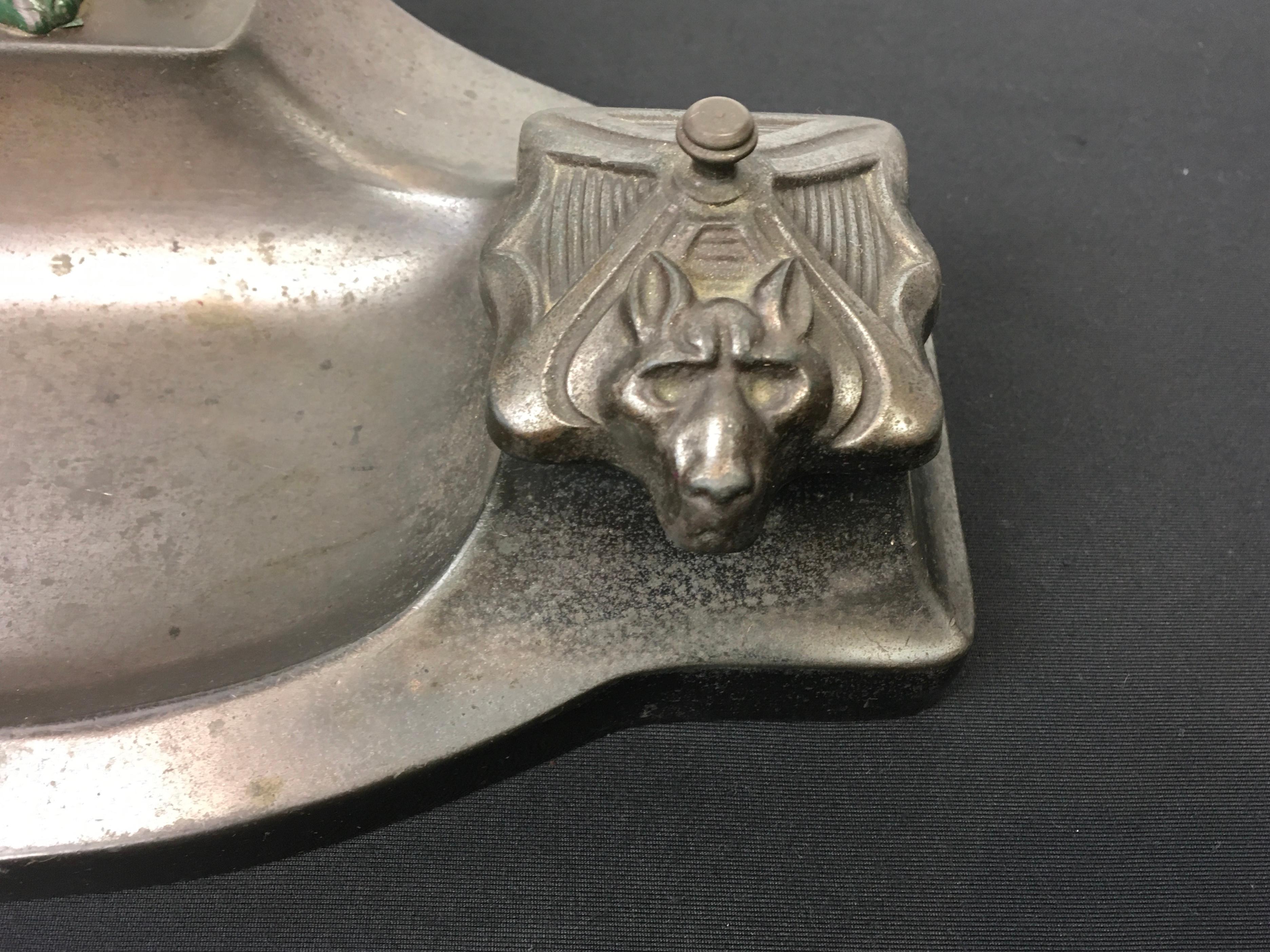 Metal Inkwell with Elephant, 1930s For Sale