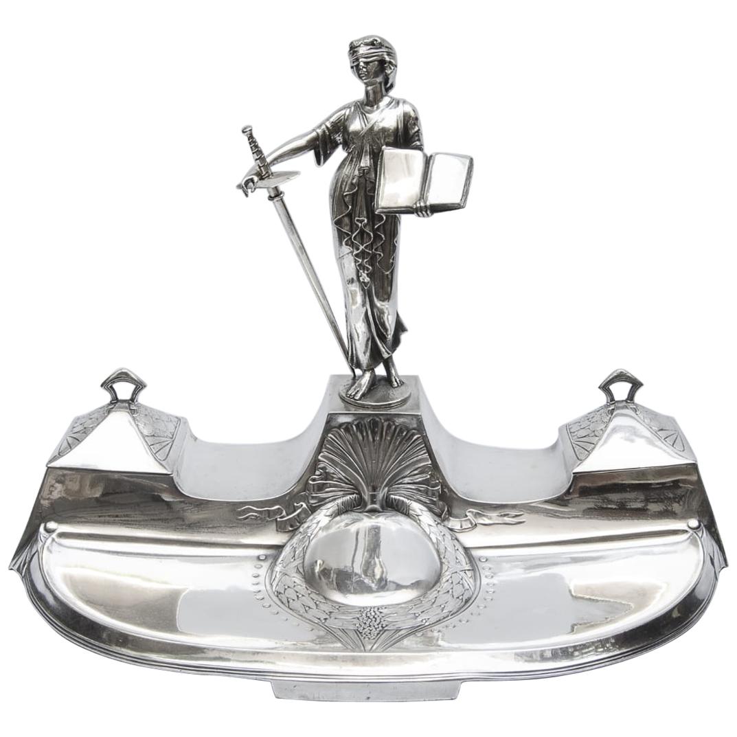 Inkwell WMF Germany (Juatice) silver plate crica 1920 Art nuveau. For Sale