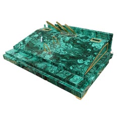 Encrier à écrire en bronze doré malachite