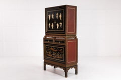 Inlaid 1960s Red Lacquer and Ebonized Drinks Cabinet