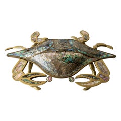 Mexican Modernist Inlaid Abalone Shell Brass Covered Crab Tray