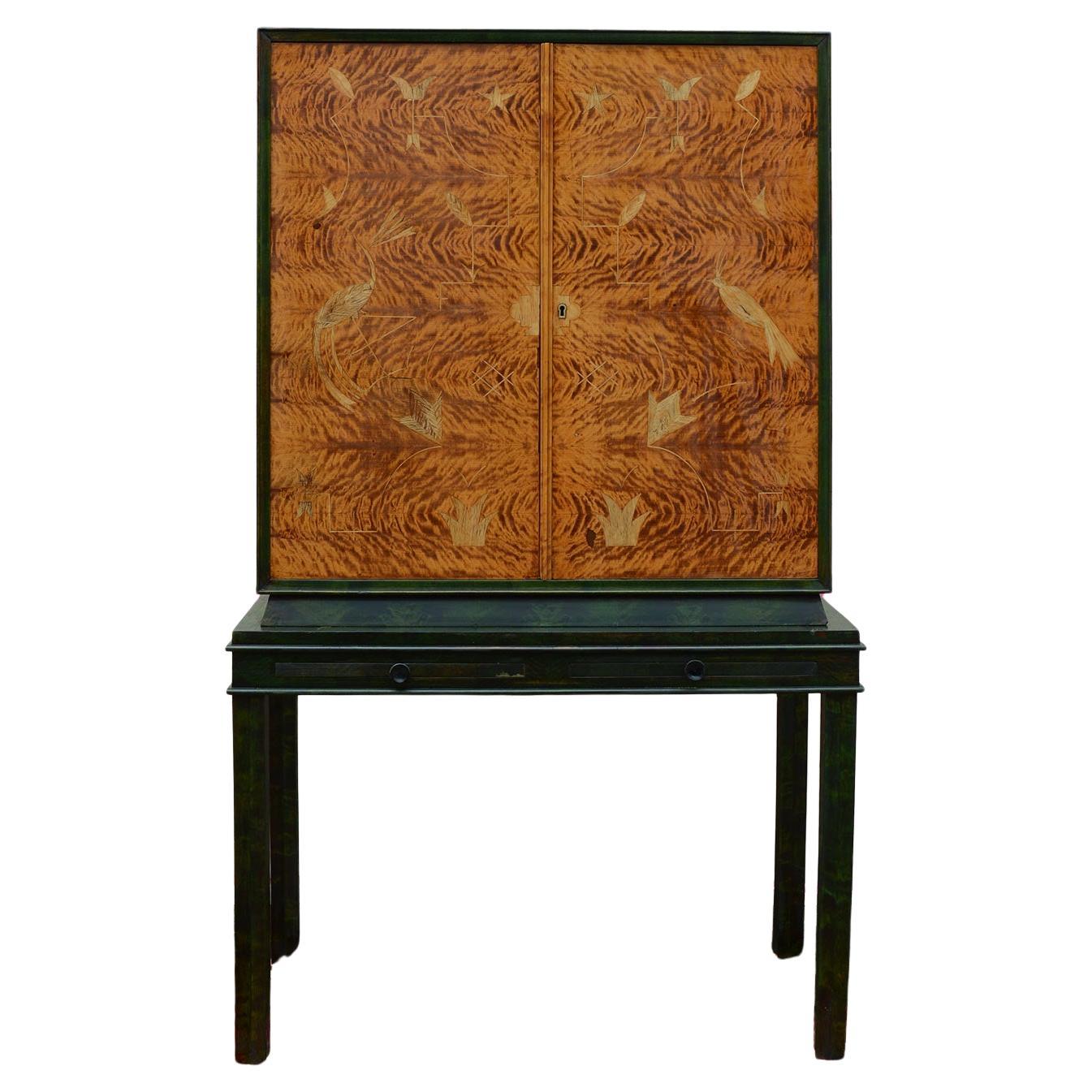 Inlaid and Stained Birch Berlin Deko Cabinet
