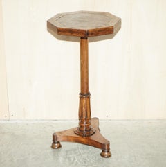 INLAID ANTIQUE WILLIAM IV HARDWOOD BROWN LEATHER OCCASIONAL SiDE END WINE TABLE