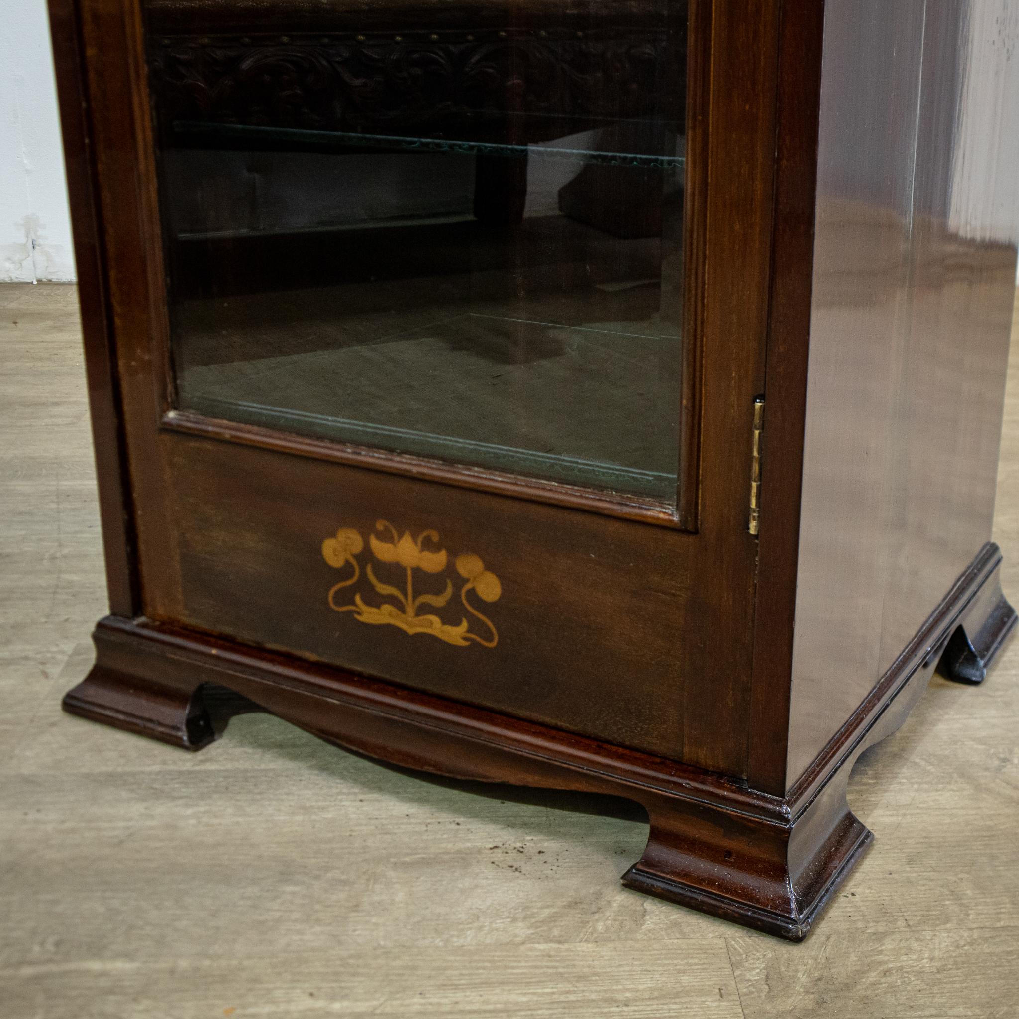 20th Century Inlaid Art Nouveau Glazed Display or Side Cabinet For Sale