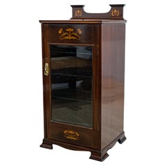 Inlaid Art Nouveau Glazed Display or Side Cabinet