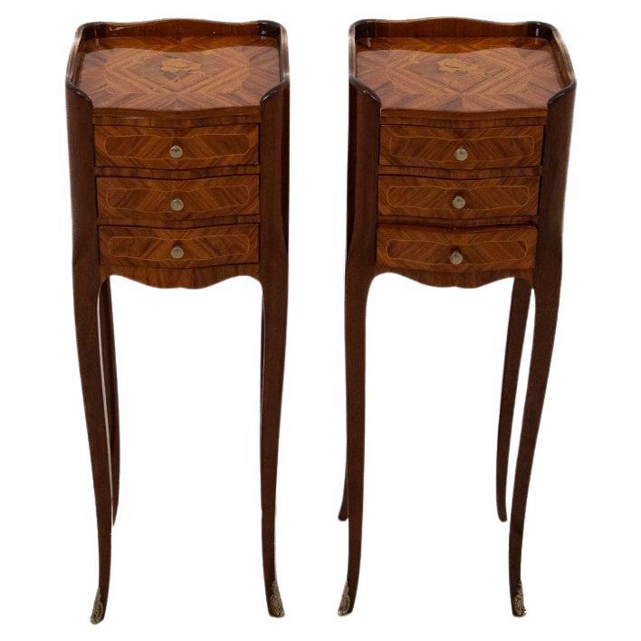 Inlaid bedside tables, Louis XV style, France.